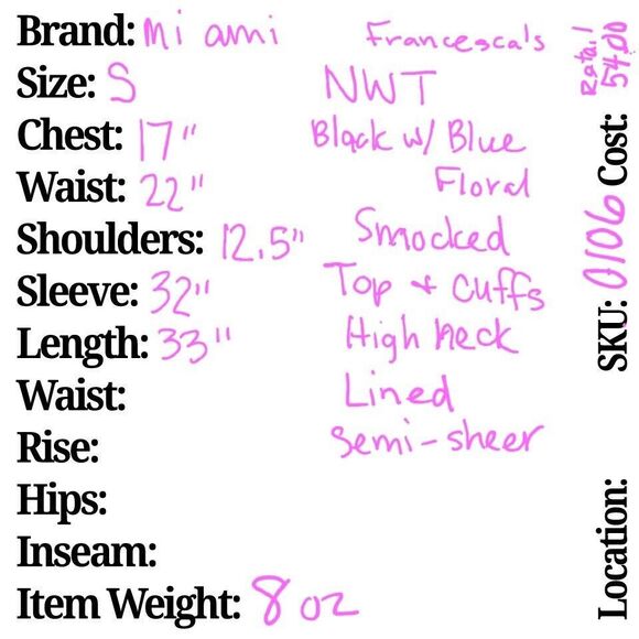 Mi Ami Francesca’s Black Blue Lucy Smocked Floral Ruffle Dress S NWT - Picture 14 of 14